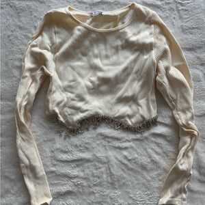 Zara Cream Crop Top with Beaded Hem